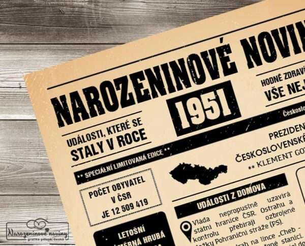 Narozeninové noviny - ročník 1951 s horoskopem, Starý papír. Náhled.