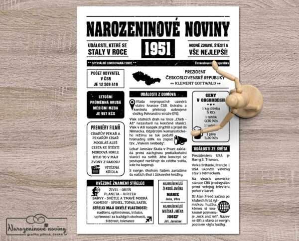 Narozeninové noviny - ročník 1951 s horoskopem, Bílé. Náhled.