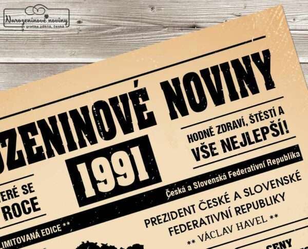 Narozeninové noviny - ročník 1991 s horoskopem, starý papír. Náhled.