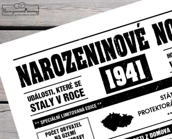 Narozeninové noviny - ročník 1931 s horoskopem, bílé. Náhled.