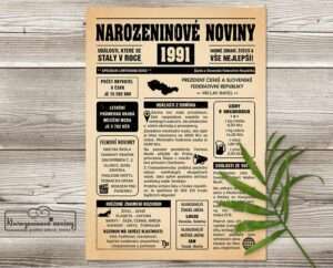 Narozeninové noviny - ročník 1991 s horoskopem, starý papír. Náhled.