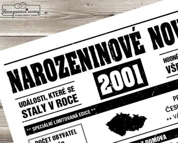 Narozeninové noviny - ročník 2001 s horoskopem, bílé. Náhled.