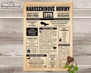 Narozeninové noviny - ročník 1970 s horoskopem, starý papír. Náhled.