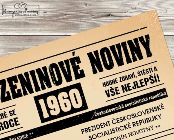 Narozeninové noviny - ročník 1960 s horoskopem, starý papír. Náhled.