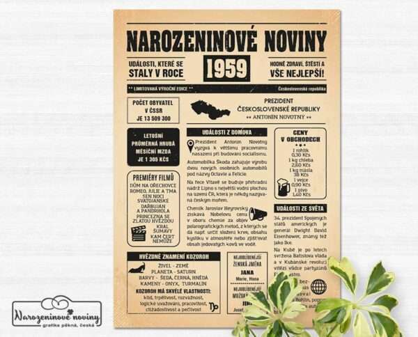 noviny-k-narozeninam-1959 Narozeninové noviny 1959 - jednostranné - Obrázek 1