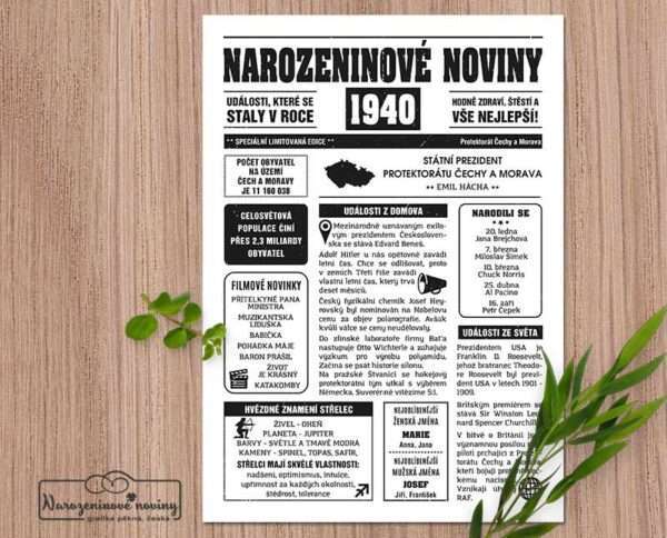 Narozeninové noviny 1940 - jednostranné - Obrázek 2