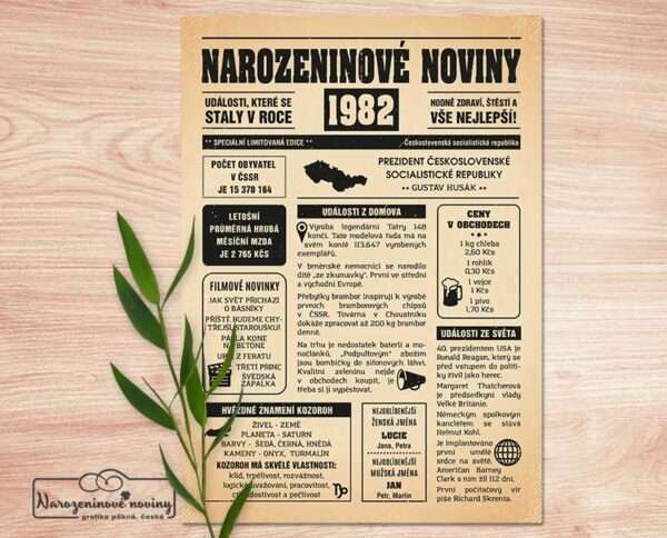 Narozeninové noviny - ročník 1982 s horoskopem, starý papír.