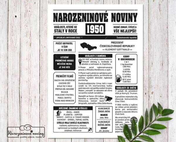 Narozeninové noviny 1950 - jednostranné - Obrázek 2