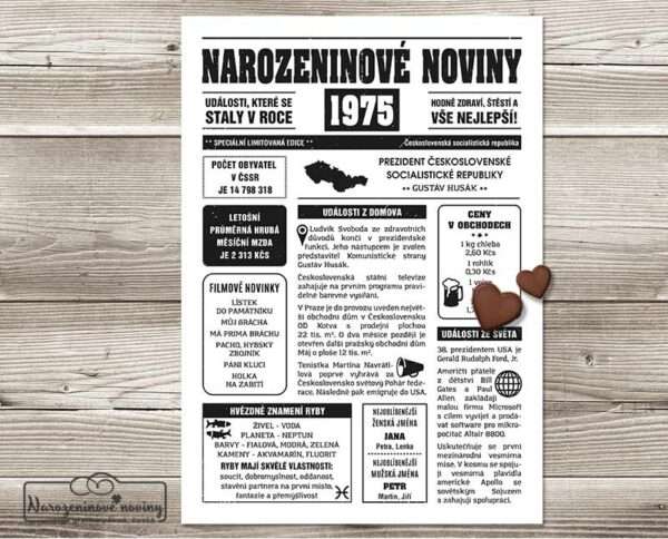 Narozeninové noviny 1975 - černobílá verze