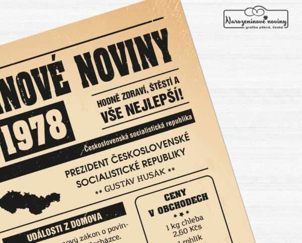Narozeninové noviny - ročník 1978 s horoskopem, starý papír.