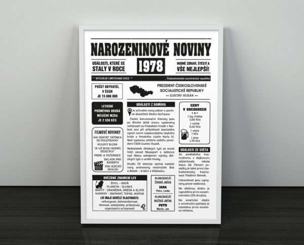 Narozeninové noviny - ročník 1978 s horoskopem, černobílé