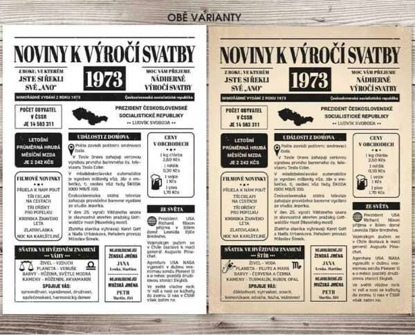 Svatební noviny 1973 - výročí svatby