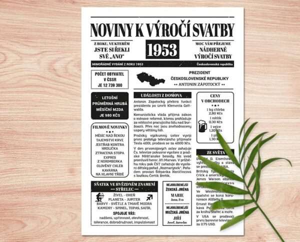 Svatební noviny 1953 - výročí svatby