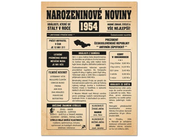 Narozeninové noviny 1954 - jednostranné - Obrázek 3