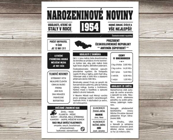 Narozeninové noviny 1954 - jednostranné - Obrázek 2