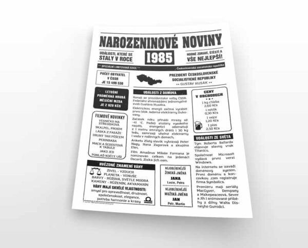 milý dárek k narozeninám retro noviny 1985