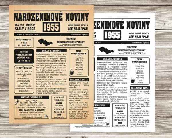 Narozeninové noviny 1955 - obě varianty
