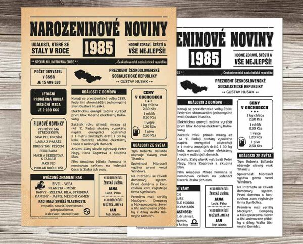 narozeninové noviny 1985 jako dárek k narozeninám
