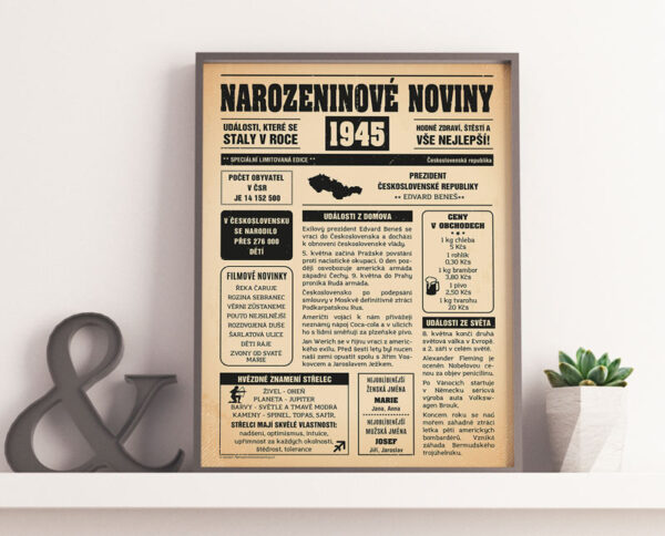 Narozeninové noviny 1945 - dárek pro babičku