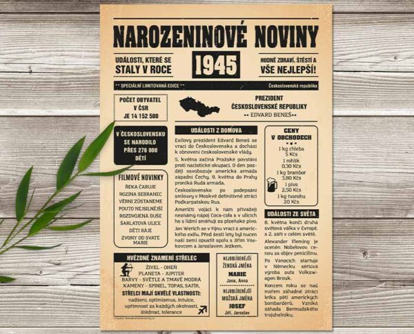 Narozeninové noviny 1945 - retro