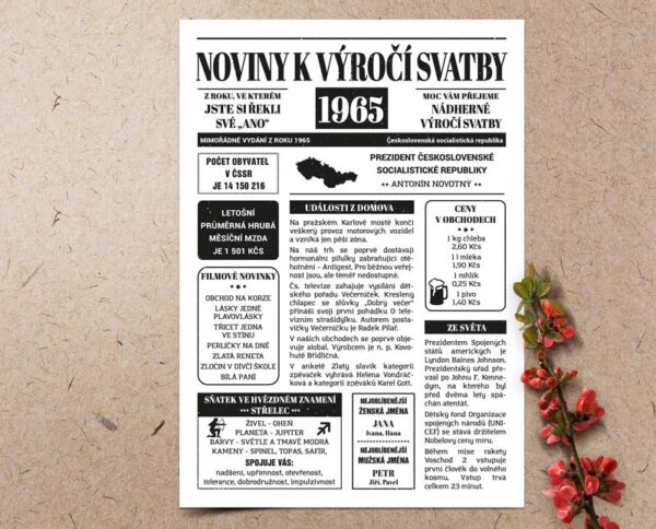 Noviny k výročí svatby 1965 - černobílé