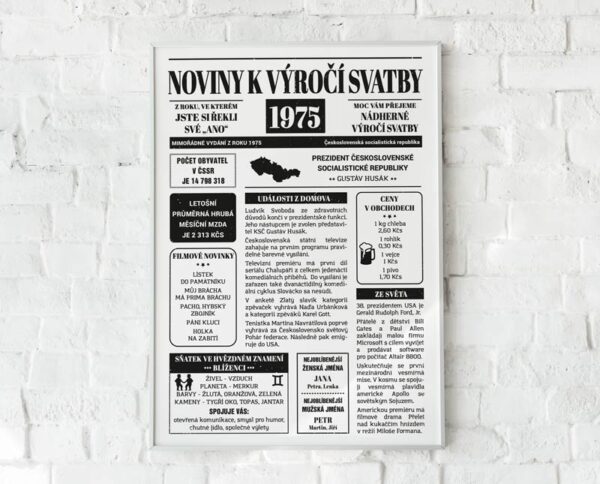 noviny k výročí svatby 1975 - netradiční dárek