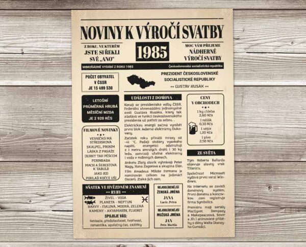 retro noviny k výročí svatby 1985